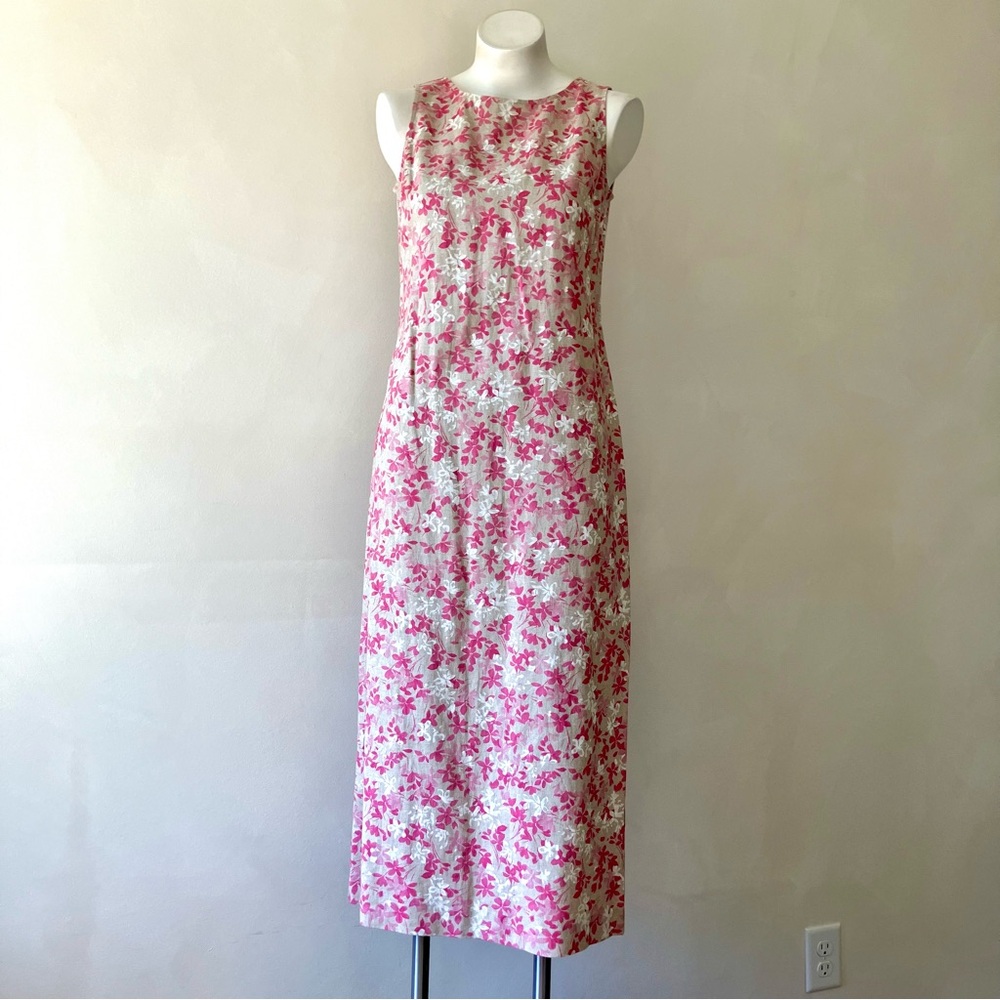 Casual Corner Annex | Vintage Floral Linen Maxi Sheath Tank Dress